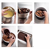 Chocolate and mocha ice cream cake being prepared