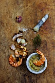 Barbecued prawns with a garlic and oil marinade (Mexico)