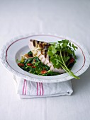 Barbecued tuna steak with spinach