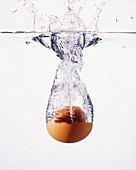 Braunes Ei fällt ins Wasser
