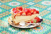 A slice of strawberry cheesecake