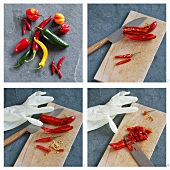 Finely sliced chillies, including jalapeño and habañero chillies