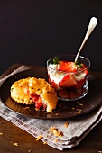 Strawberry biscuits and strawberries with yoghurt