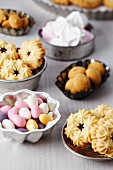 Small cake moulds used as dishes for biscuits, sugar eggs, meringues & amarettini macaroons