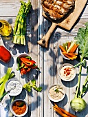 Raw vegetables and assorted dips