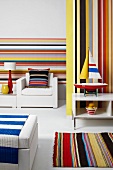 Home textiles and wall decor in colourful striped patterns