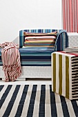 Home textiles and furniture with colourful patterns of stripes
