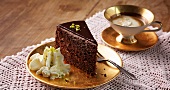 Celebratory chocolate torte with pistachio cream