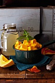 Cubed Red Hubbard Squash in a Bowl