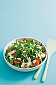 Rocket salad with sweet potatoes, green beans and a yoghurt dressing