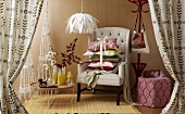 Christmas gifts for the living room: cushions, ornaments, curtains, pendant lamp, armchair