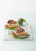Wraps filled with minced meat, aubergines and cheese