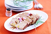 Smoked tofu with nuts, onion and rosemary