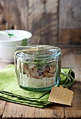 Porcini mushroom risotto mix with thyme in a jar