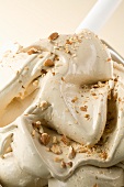 Almond ice cream topped with toasted chopped almonds