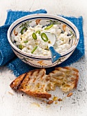 Feta with green chillies and toasted bread