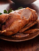 Roast goose, partly sliced