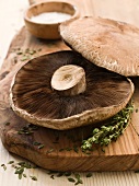 Fresh mushrooms on a chopping board