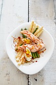Green and white asparagus with salmon and a hard-boiled egg