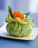 Cabbage filled with smoked fish and caviar