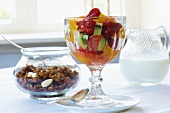 Muesli, fruits and dairy products
