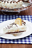 A slice of banana and chocolate quark cheesecake