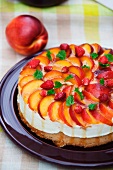 Curd cheesecake with nectarines and mint