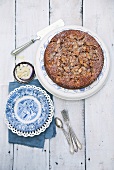 Apple cake with cinnamon and slivered almonds