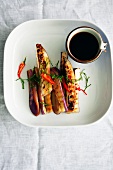 Grilled aubergines with chilli and soy sauce