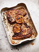 Pork chops with caraway and oranges