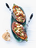 Stuffed aubergines with minced meat and feta