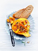 Stuffed squash with an onion dressing