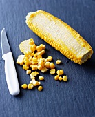 Corn on the cob and knife