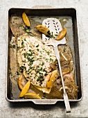 Baked brill with lemon butter