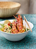 Bun xao (noodle dish, Vietnam) with prawns