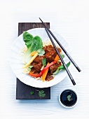 Ragout of beef with Chinese egg noodles
