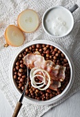 Grey peas with bacon and onions, the national dish of Latvia