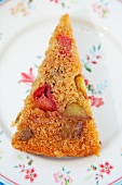 A slices of rhubarb upside-down cake