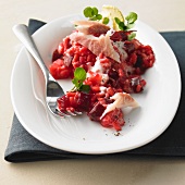 Red beet risotto with smoked trout