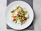 Noodle salad with asparagus and mozzarella