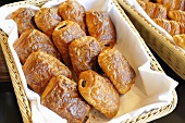 Danish pastries with chocolate filling in a basket