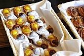 Danish pastries with vanilla cream in a basket