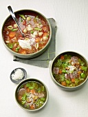Red and green minestrone with parmesan