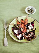 Roast vegetables with goat cheese and capers