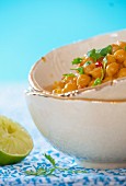 Spicy chickpeas in coconut milk with coriander and chillies