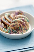 Vanilla 'ring' cookies with colored sugar sprinkles