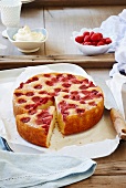 Raspberry and coconut upside-down cake