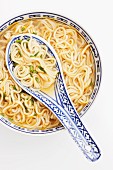 Noodle soup from China with chopped chives