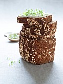 Wholegrain bread with herb quark and cress
