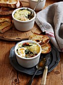 Oeufs en cocotte with smoked fish